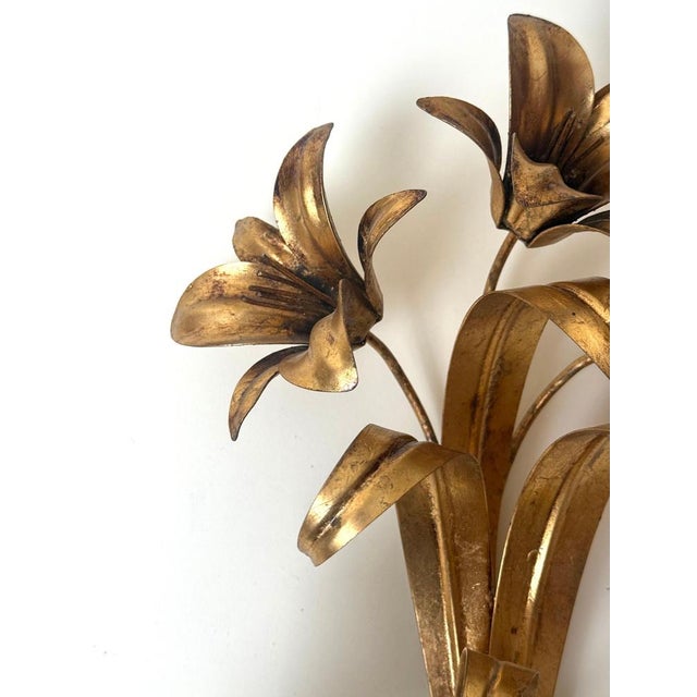 Italian Hollywood Regency Gilt Lily Sconces by Passeri, 1980s, Set of 2 For Sale - Image 12 of 14