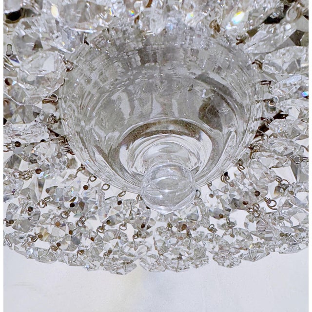 Metal Vintage French Style Crystal Basket Chandelier With Ornate Brass Crown For Sale - Image 7 of 12