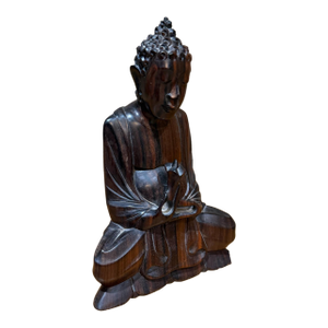 Hand-Carved Wooden Buddha Meditation Statue Folk Art