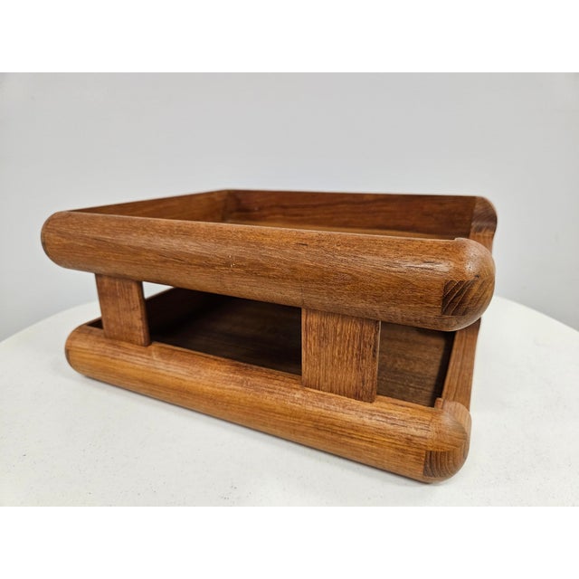 Mid-Century Modern Teak Danish Modern Style Double Letter Tray - Desk Organizer For Sale - Image 3 of 11