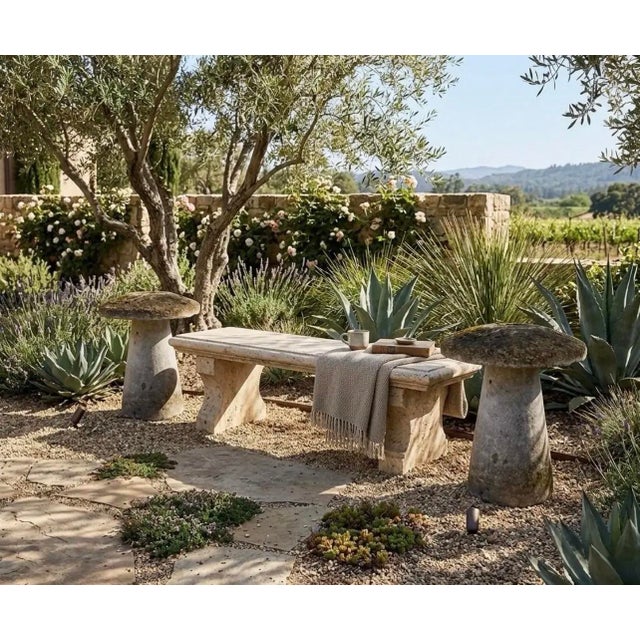 Mid-20th Century English Style Cast Stone Mushroom Staddle Stones - Pair With Varied Heights For Sale - Image 11 of 11