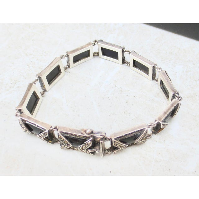 1930s Art Deco Marcasite and Black Onyx Bracelet For Sale - Image 5 of 6