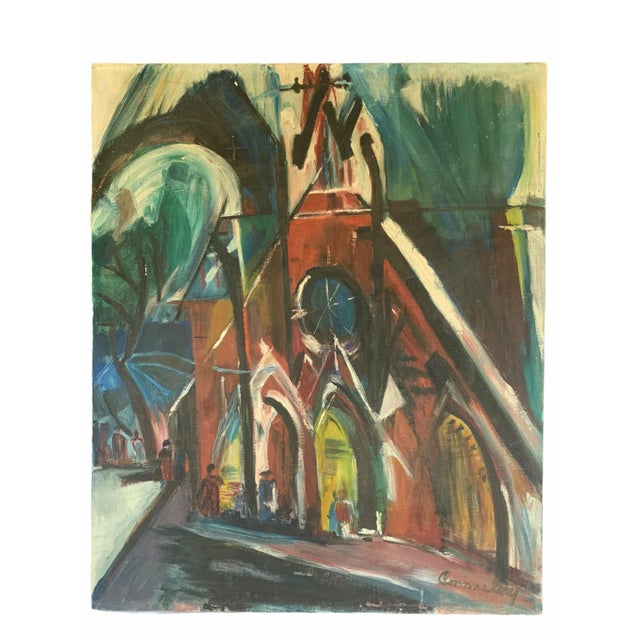 1940s Abstract Architectural Painting of a Church For Sale - Image 10 of 10