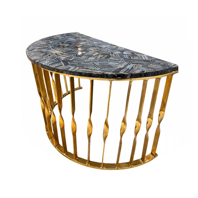 Contemporary Rare Tiger Eye Blue Precious Stone Accent Table For Sale - Image 3 of 5