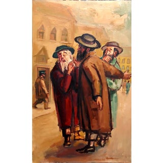 Ervin B. Nussbaum, Large American Modernist Judaica Oil Painting Rabbinic Discussion For Sale
