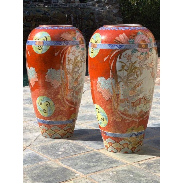 Monumental Antique Japanese Kutani Vases - a Pair For Sale - Image 9 of 12