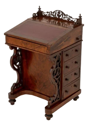 Victorian Burl Walnut Davenport Desk, 19th C.