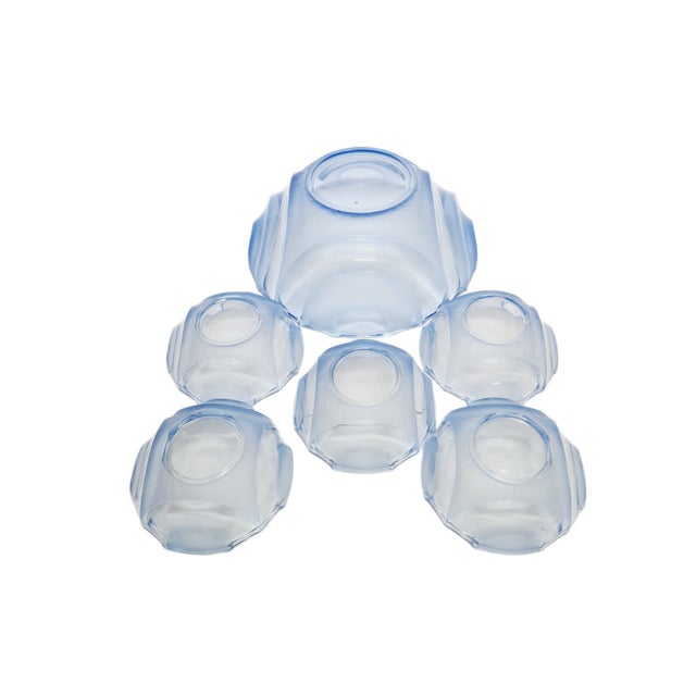 Blue Art Deco Uranium Dessert Service from Niemen Glassworks, Poland, 1930s, Set of 6 For Sale - Image 8 of 9