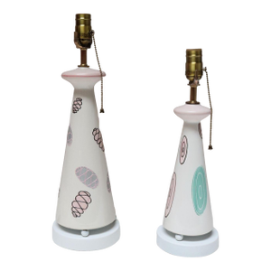 Set of Two Mid Century Atomic Ceramic Lamps With Colorful Hand Applied Details