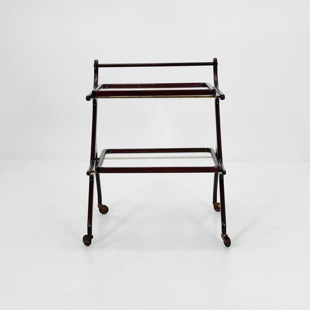 Mid-Century Italian Serving Trolley in Wood and Glass by Cesare Lacca, 1950s For Sale - Image 9 of 11