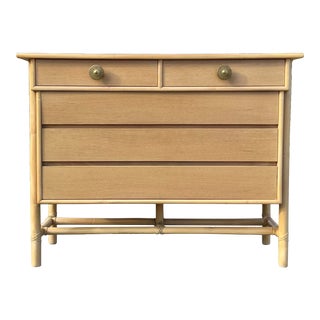 McGuire Cerused Oak and Rattan Bachelor’s Chest / Commode For Sale