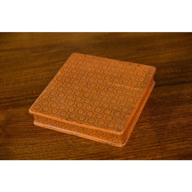 Wood Antique Square Box with Geometric Floral Decoration, 1800s For Sale - Image 7 of 9