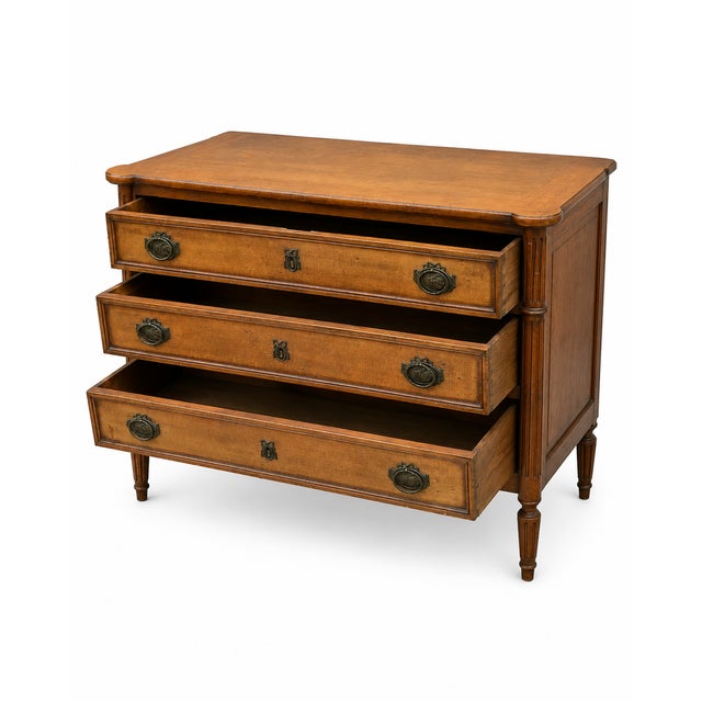 1930s Louis XVI Light Walnut Chest of Drawers with Three Drawers and Fluted Motifs, 1930s For Sale - Image 5 of 13