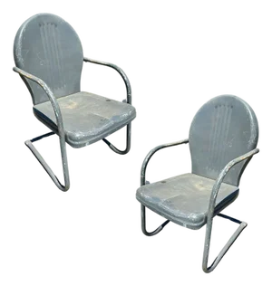 Mid-Century Steel Round Streamline Springer Patio Outdoor Lounge Chair, Pair