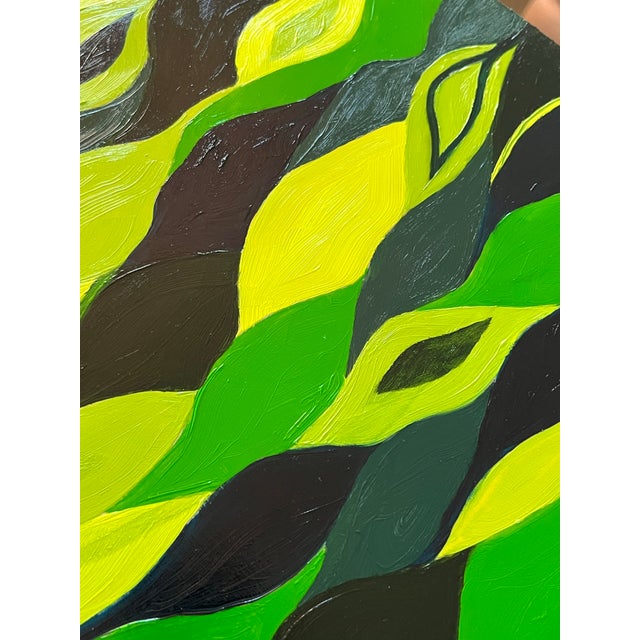 2020s Original Abstract Oil Painting on CradledPanel Green “Breezy” Signed 36” X 12” For Sale - Image 5 of 6