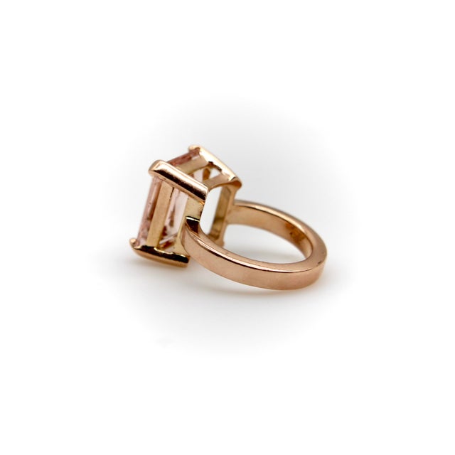 Metal 1980s Vintage 14k Rose Gold Emerald Cut Morganite Ring, Size 5.25 For Sale - Image 7 of 11