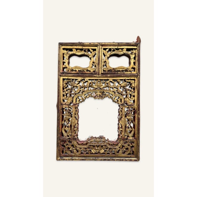 Pair of red lacquered Chinese screens with gold wash converted to mirrors. Early 20th century. Perfect accent for a dining...