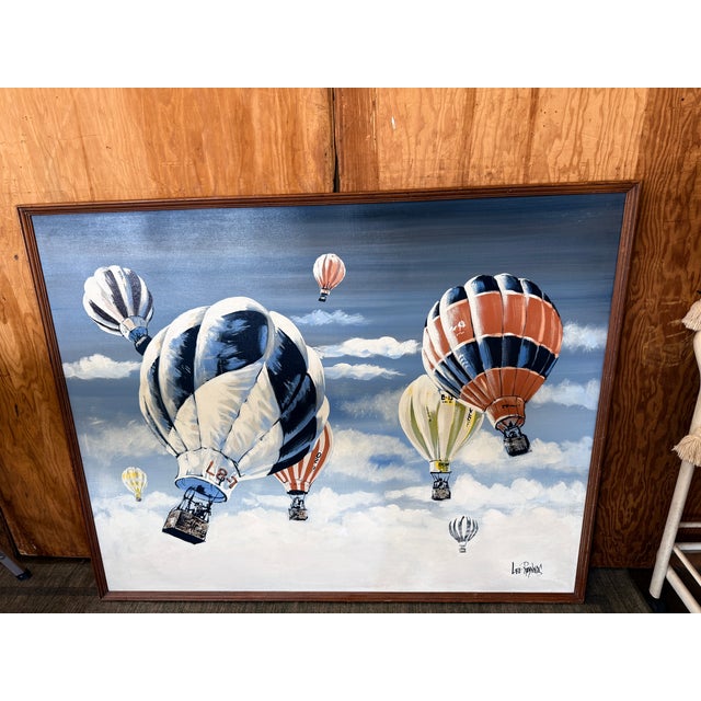 X- Large, Vintage Mid-Century Modern Lee Reynolds Hot Air Balloon and Cloud Scape Oil Painting For Sale - Image 6 of 11