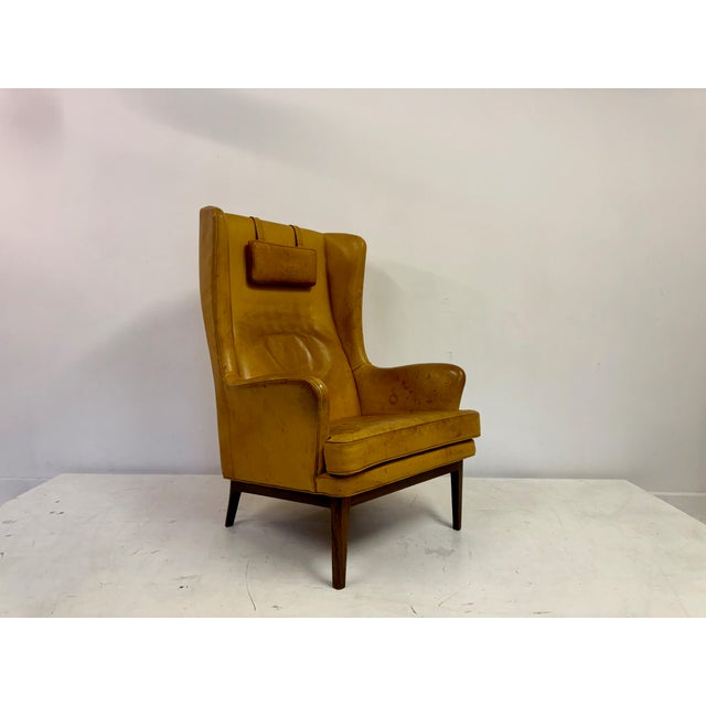 Tan Patinated Leather Wingback Krister Armchair by Arne Norell, 1960s For Sale - Image 8 of 17