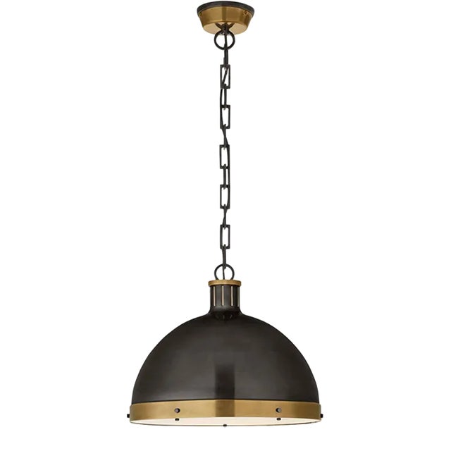 Thomas O'Brien for Visual Comfort Signature Hicks Extra Large Pendant in Bronze & Hand-Rubbed Antique Brass with Acrylic Diffuser For Sale