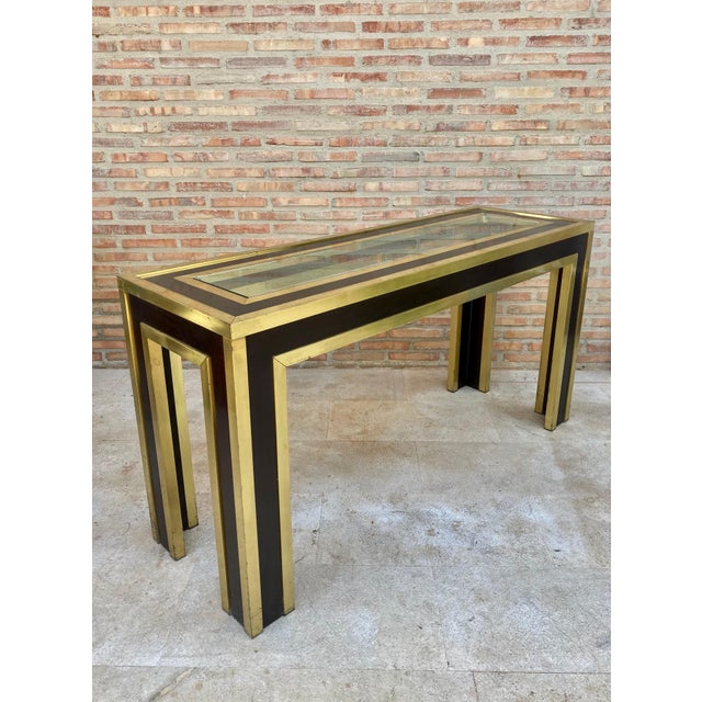 Late 20th Century Gilt Metal and Wood Console Table with Glass Top For Sale - Image 16 of 18