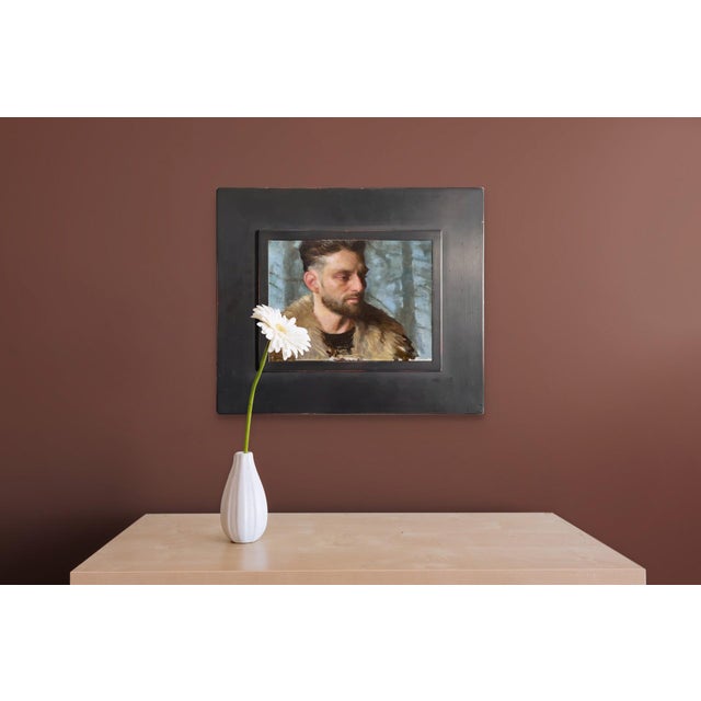 Realism Fire Starter by Karen Offutt | Oil on canvas Portrait of a man with a fur collar. For Sale - Image 3 of 5