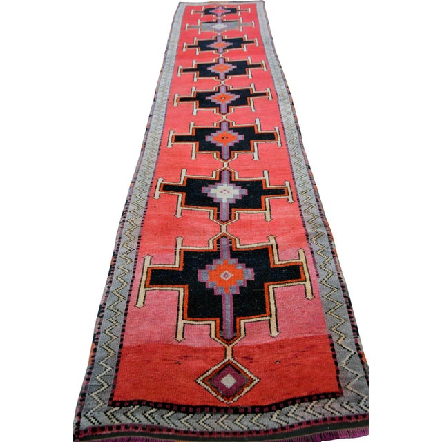 Textile Hand-Knotted Turkish Rug Low Pile Tribal Runner Rug - 3' X 13' For Sale - Image 7 of 12