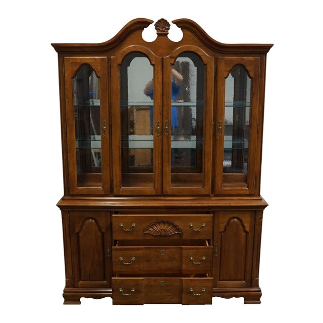 Late 20th Century Broyhill Furniture Walnut Traditional Style 60" Buffet W. Lighted Display China Cabinet For Sale - Image 9 of 16