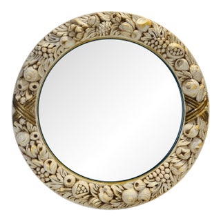 Mid 20th Century Italian Old World Syroco Round Mirror For Sale