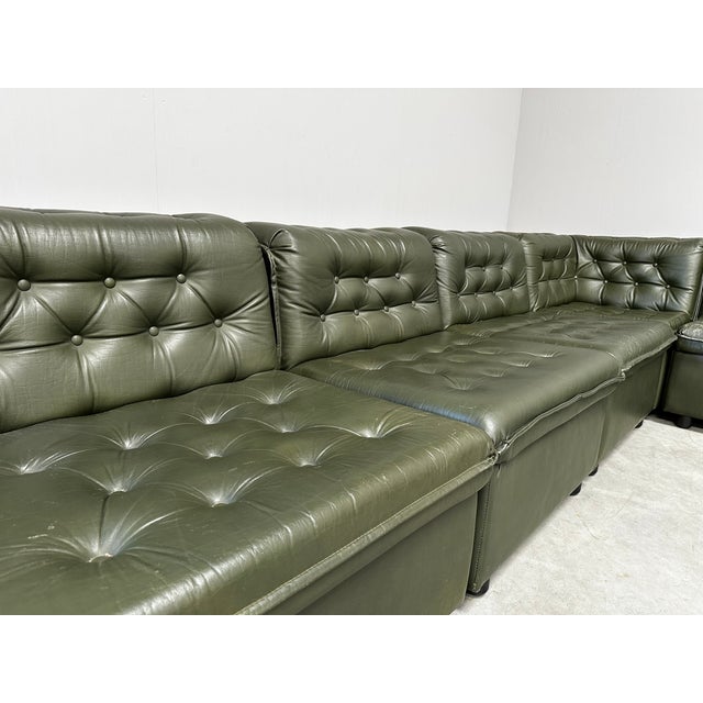 Modular Sectional Sofa in Green Tufted Leather from de Sede, 1970s, Set of 9 For Sale - Image 9 of 15