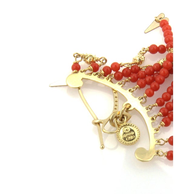 Late 20th Century Multi Coral Bead Strand 18k Yellow Gold Chandelier Earrings For Sale - Image 5 of 6