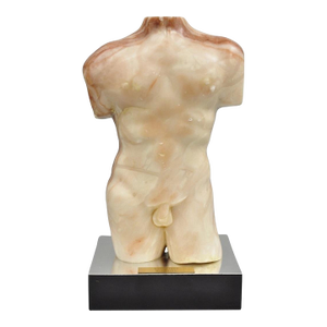 Morton Gaffin "David" 1989 Modernist Carved Peach Alabaster Male Nude Sculpture