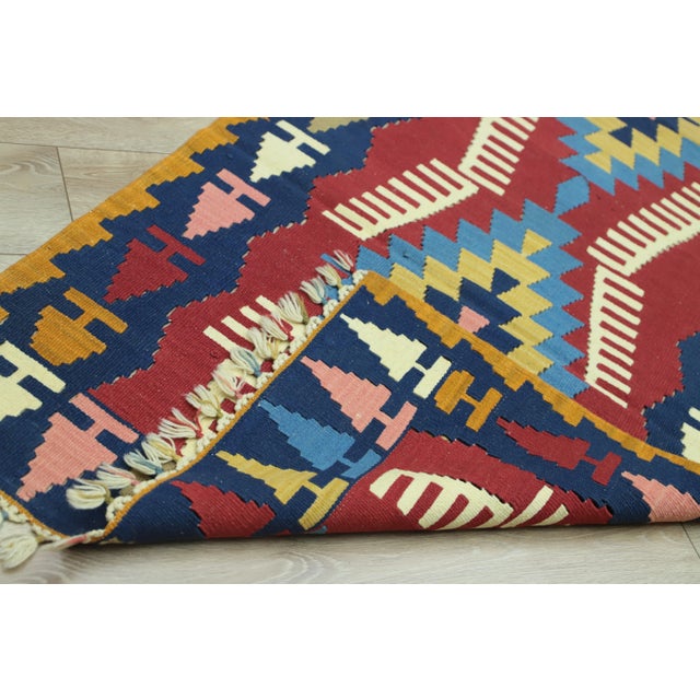 Textile 1970s Tribal Blue Ikat Kilim Runner Rug For Sale - Image 7 of 10