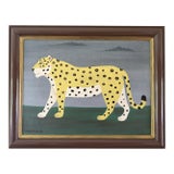 Contemporary 'Golden Leopard' Original Naïve Style Animal Oil Painting by British Artist Matt Rix, Framed For Sale