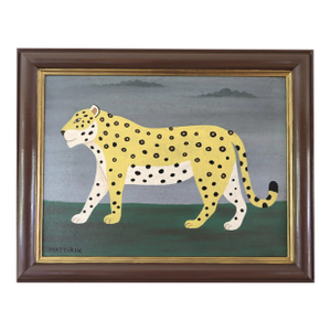 Contemporary 'Golden Leopard' Original Naïve Style Animal Oil Painting by British Artist Matt Rix, Framed