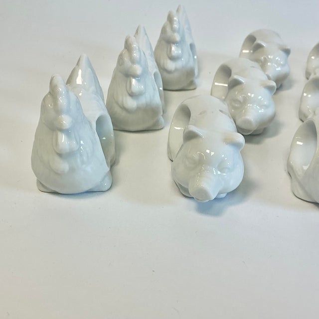 1970s Vintage French Blanc Porcelain Barn Yard Animal Napkin Rings - Set of 12 For Sale - Image 11 of 14