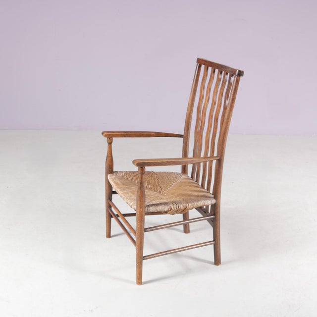Small Arts & Craft Movement Low Spindlers Back Hearth Side Chair with Wicker Seat by Morris & Co for Liberty and Co Stowaway, London, 1930s For Sale - Image 5 of 12