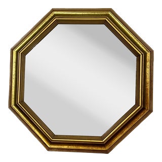 Mid Century Octagon Gold Wood Frame Wall Mirror For Sale
