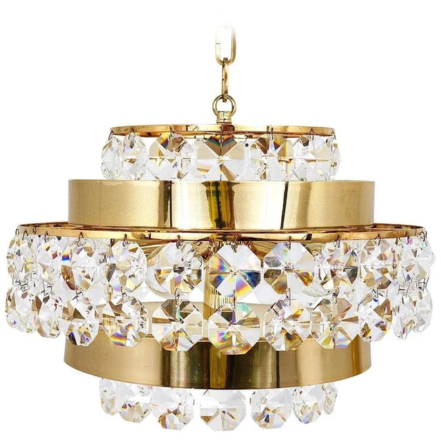 Gold-Plated Bakalowits Brass Chandelier with Diamond Crystals from Bakalowits & Söhne, Austria, 1970s For Sale - Image 11 of 11