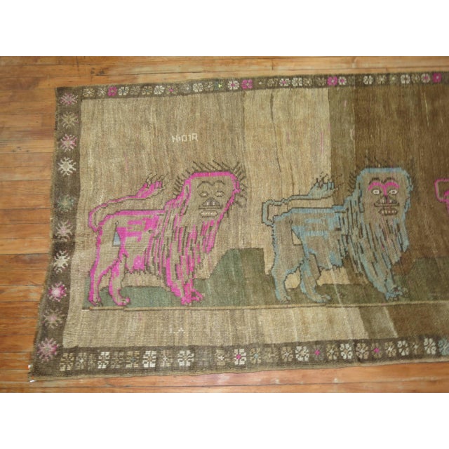 Folk Art Vintage Zabihi Collection Lion Turkish Runner - 3'8" x 9'5" For Sale - Image 3 of 10