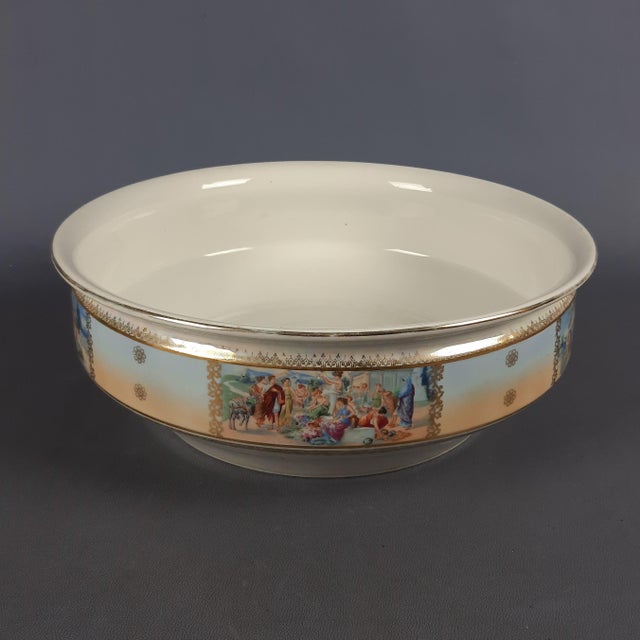Antique Iridescent Ceramic Bowl with Romanesque Figures, Former Czechoslovakia, Early 1900s For Sale - Image 14 of 14