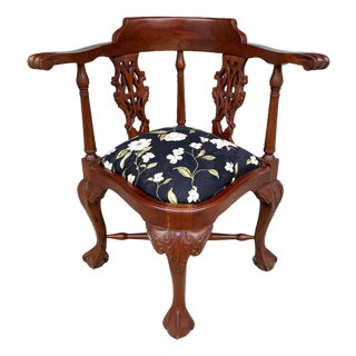 Vintage Corner Chair With Floral Upholstery For Sale