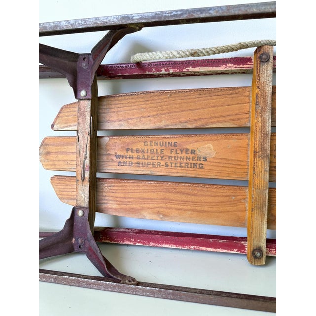 1940s Vintage Patina Flexible Flyer Snow Sled Eagle Graphics Decor For Sale - Image 5 of 11
