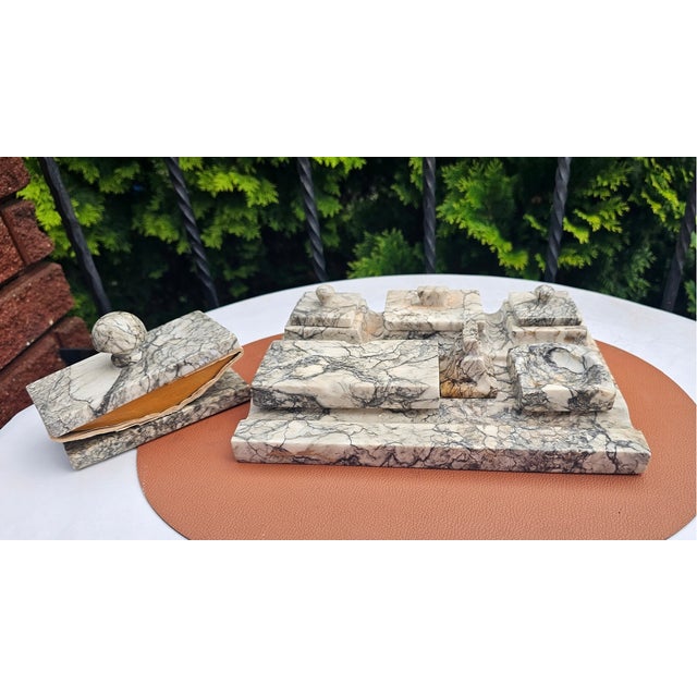 Art Deco Marble Inkwell and Blotter, 1920s, Set of 8 For Sale - Image 15 of 15