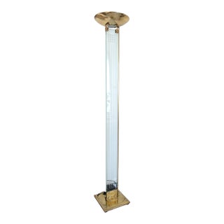 1980's Mid-Century Modern Glass & Brass Torchiere Floor Lamp For Sale