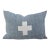 French Blue and Cream Appliqué Cross Wool & Linen Feather/Down Pillow For Sale