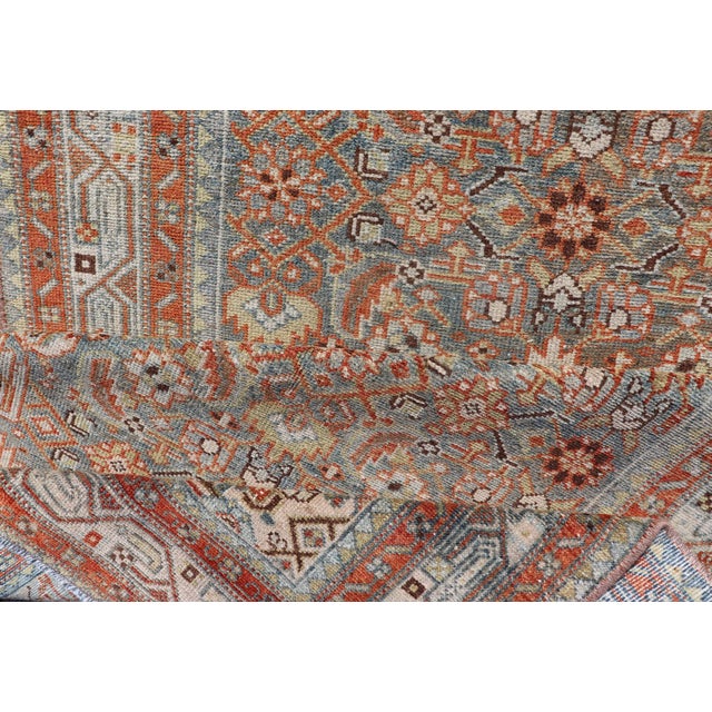 Antique Persian Malayer Runner With Allover Motif's in Soft Blue Field 3'4 X17'0 For Sale - Image 11 of 12