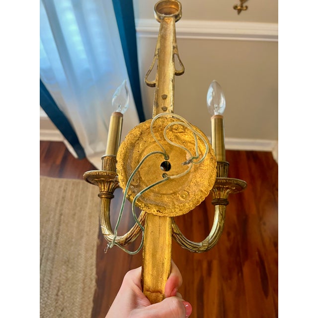 Metal Vintage French Louis XVI Gilt Bronze Double-Arm Rope and Tassel Wall Sconces - a Pair For Sale - Image 7 of 13