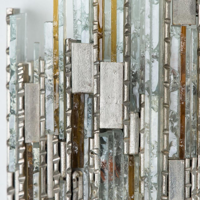 Glass Sculpted Glass Silver Yellow Wall Light from Poliarte, Italy, 1970s For Sale - Image 7 of 13