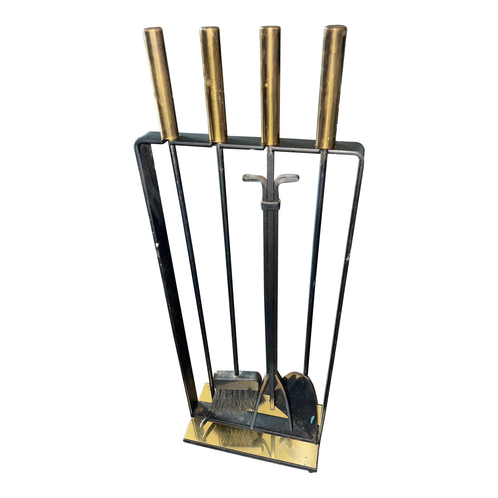 1960s Sculptural Brass and Iron Firetools Set by Pilgrim | Chairish